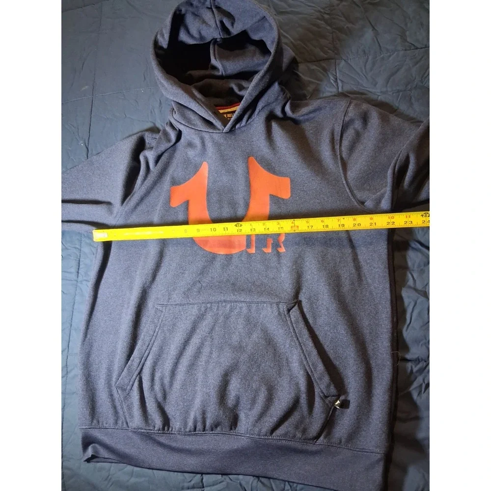 True Religion Hoodie Mens L Blue Buddha Horseshoe‎ Logo Fashion Pullover Sweater